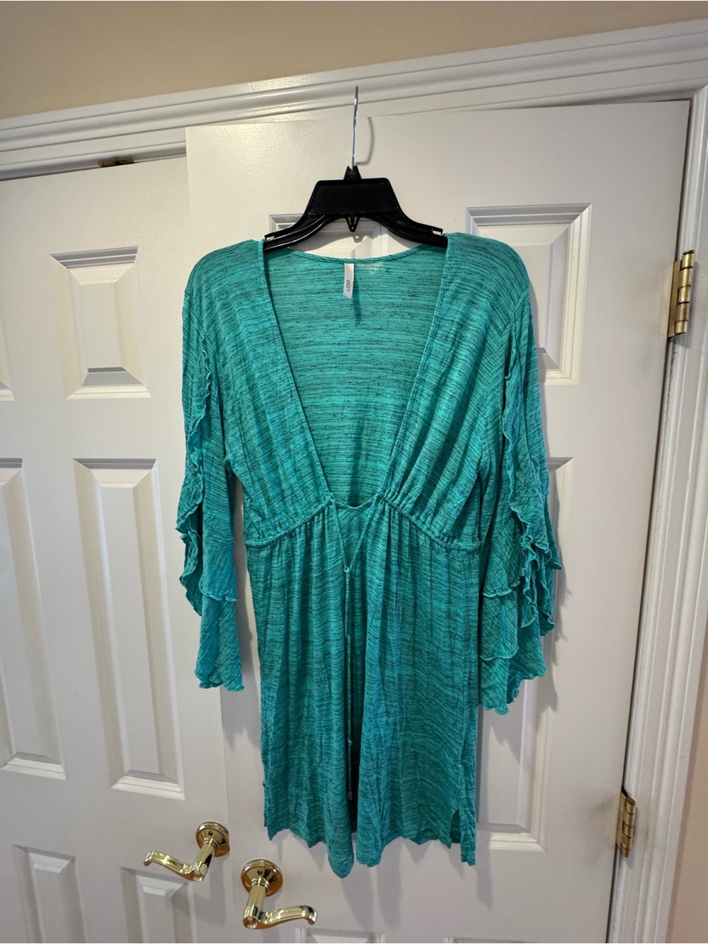 Gorgeous Teal Ruffle Sleeve Swim Coverup